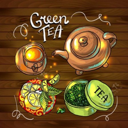 手绘中国茶背景图