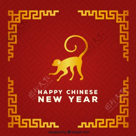 中国新年背景金色边框