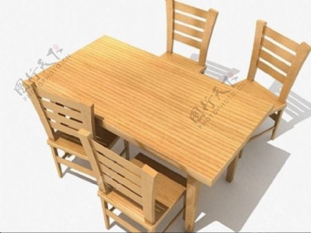 原木色4座餐桌椅3D模型