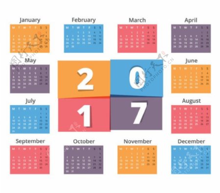 彩色几何方形2017年日历图片