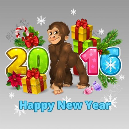2016年可爱猴子贺卡矢量素材下载