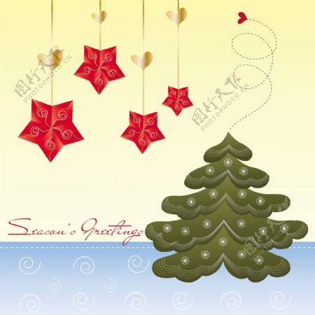 星星和树的圣诞卡片