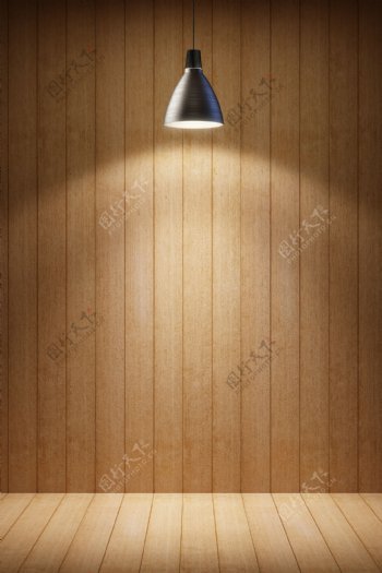 灯光木地板墙壁背景