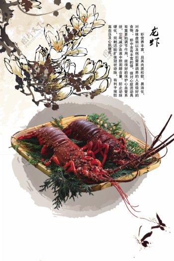 中华美食龙虾水墨