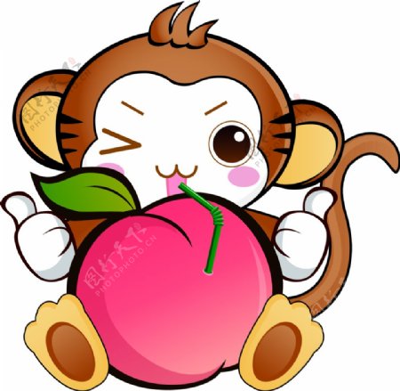 猴子抱桃