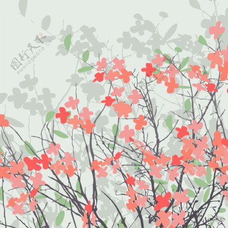 浅红色花朵灰色树装饰设计