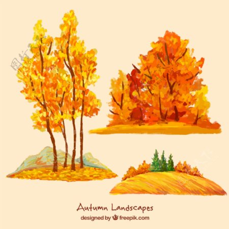 水彩画的秋天的树