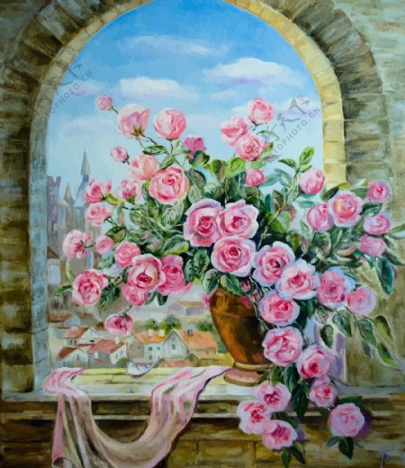 窗台的玫瑰花