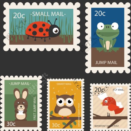 动物邮票矢量素材