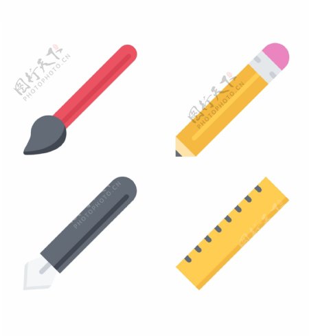 铅笔毛笔尺简洁矢量icon