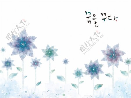蓝色花朵插画图案设计PSD分层素材