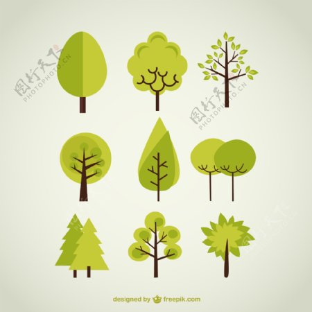 9款绿色清新树木设计矢量素材
