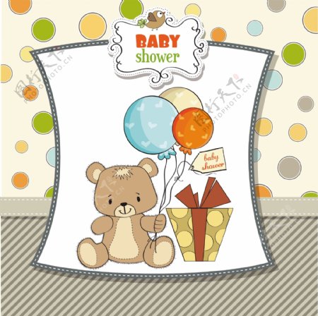婴儿洗澡卡与可爱的泰迪熊
