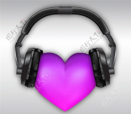 耳机紫色爱心矢量素材