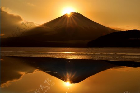 夕阳日本富士山风景图片