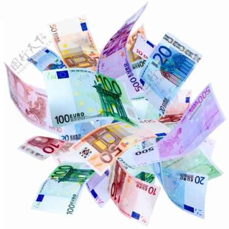 散落的欧元钞票图片