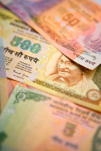 印度货币钞票特写图片