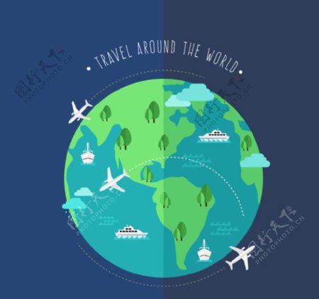创意环球旅行地球插画矢量图图片