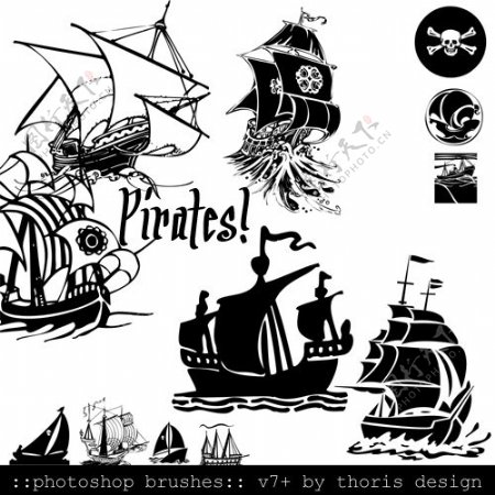 卡通矢量式海盗船帆船photoshop笔刷素材下载