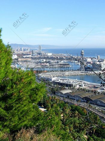 大海城市景观森林港口码头巴塞罗那