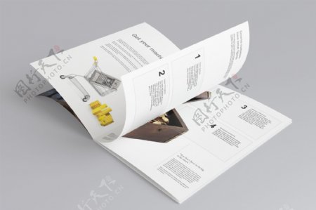 翻开的书籍杂志内页整体表现效果图PSD样机模板下载