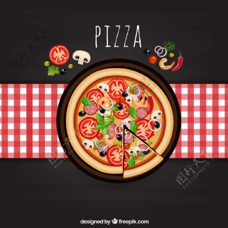 披萨俯视图矢量图图片