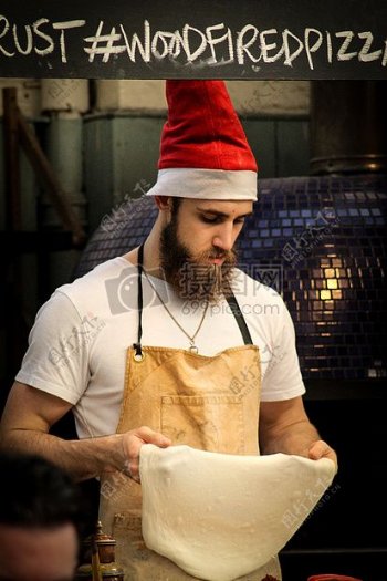 比萨饼肖像烤箱圣诞老人主题圣诞节木火比萨饼