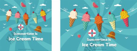夏季元素冰淇淋装饰插图蓝色背景