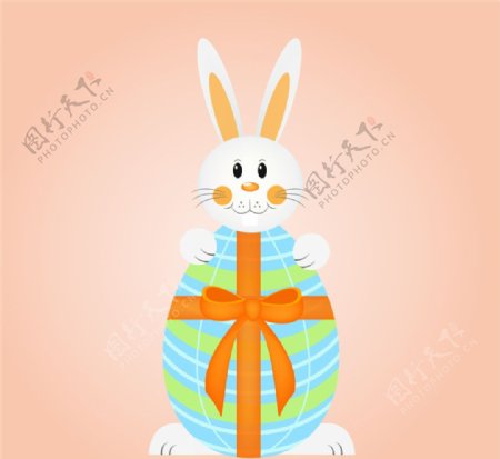 卡通抱彩蛋的兔子矢量图