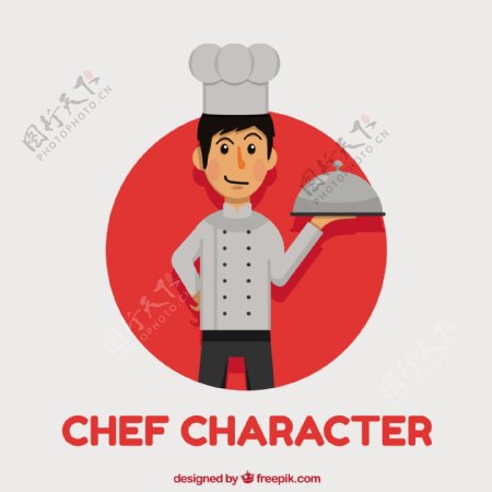 厨师角色插图红色圆形背景