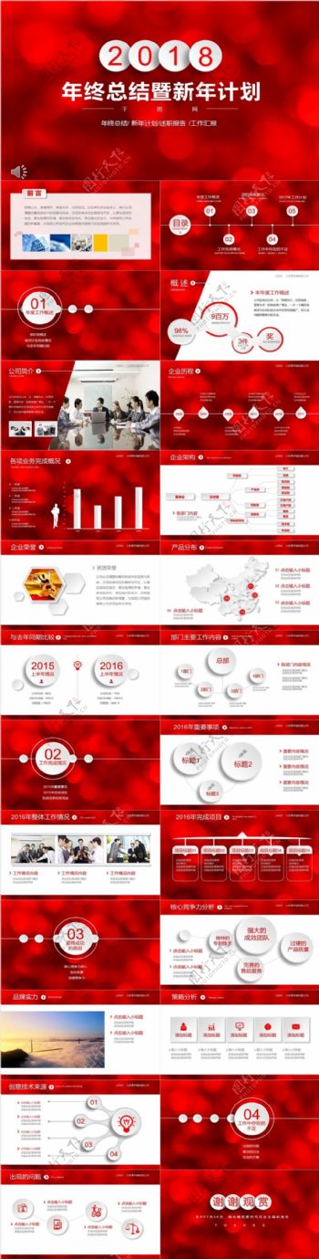 2018喜庆中国红年终总结暨新年计划PPT模板
