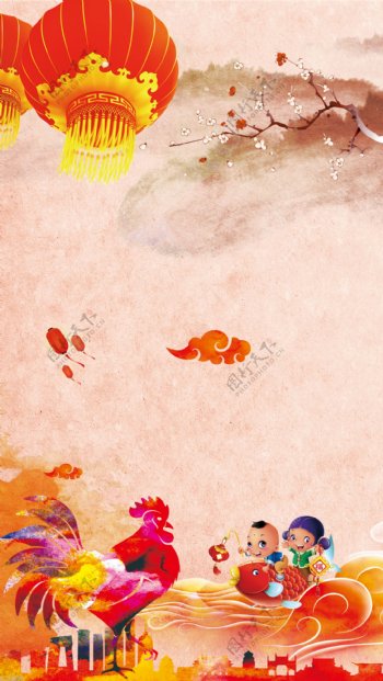 鸡年春节喜庆海报H5背景素材图片