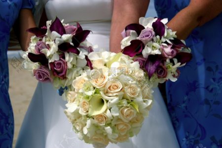 新娘和伴娘握着手捧花