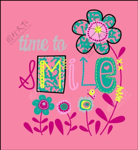 女童印花花卉图案英文字