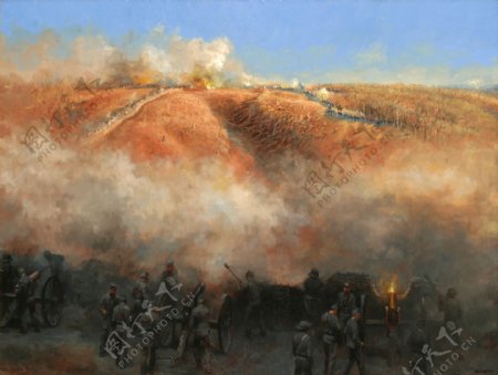 硝烟四起的战场油画图片