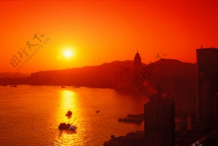 落日黄昏时的香港风光图片