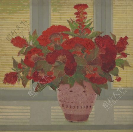 红色花朵油画图片