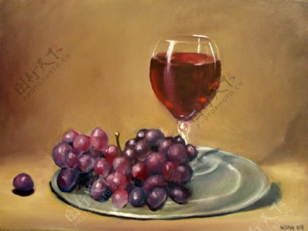 红酒葡萄油画图片