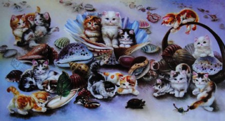 动物猫油画图片