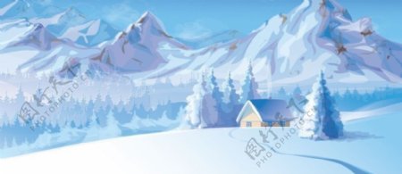 雪地小房子手绘矢量素材