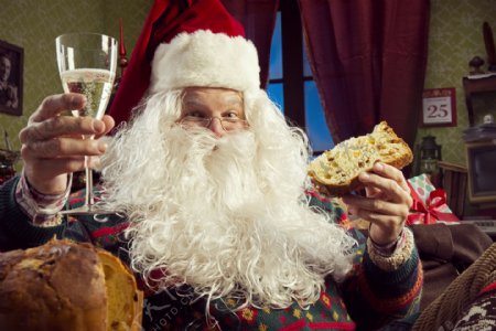 吃面包喝香槟的圣诞老人