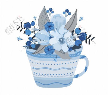 水彩蓝色花朵图案矢量素材下载