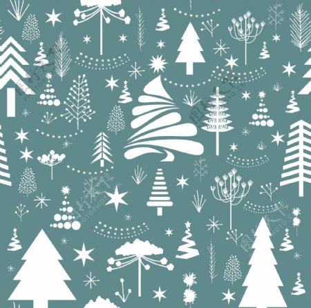 的圣诞图案与各种杉树装饰免费矢量