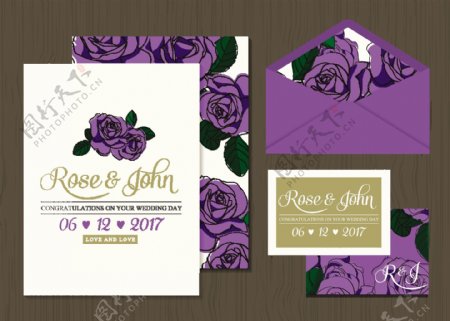 紫色美丽花朵信封设计矢量文件素材
