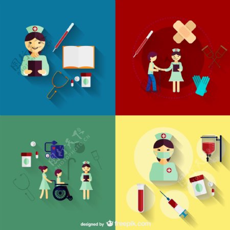4款护士和创意医疗插画矢量素材