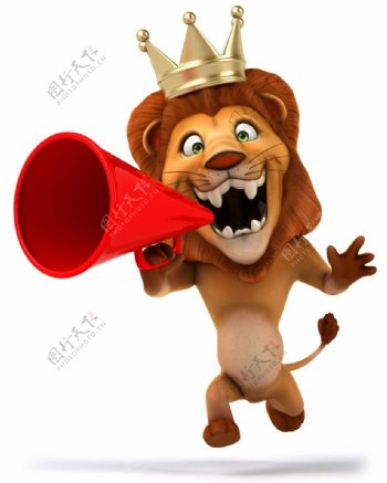 戴皇冠喊喇叭的卡通狮子图片