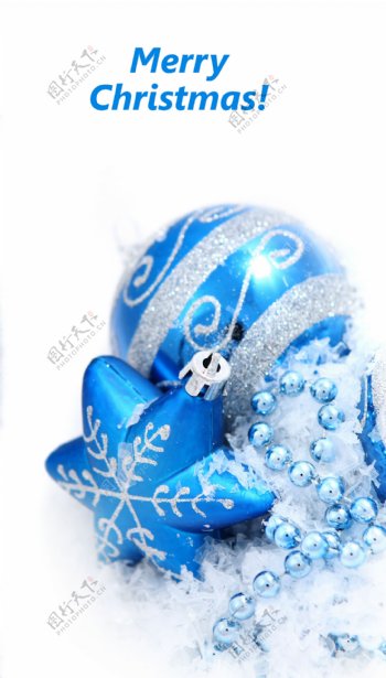 蓝色圣诞装饰品图片