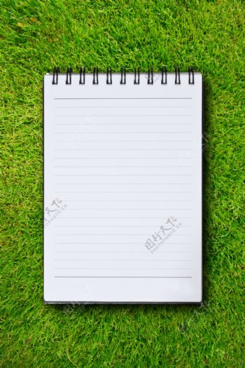 笔记本与草地背景图片