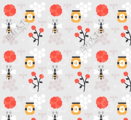 蜜蜂和花图案的蜂蜜