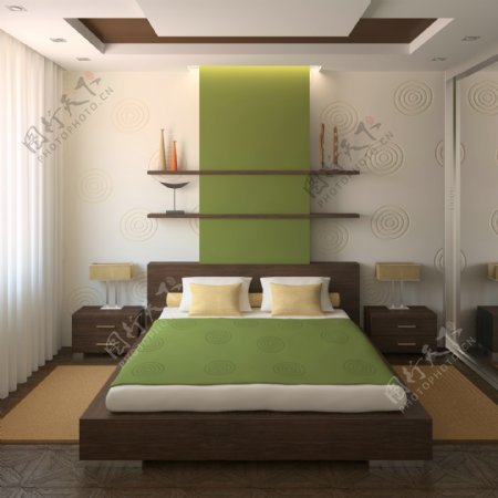 绿色卧室效果图图片